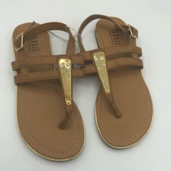 A.n.a Sweeny Cognac & Gold Sandals size 6.5 - Picture 1 of 7